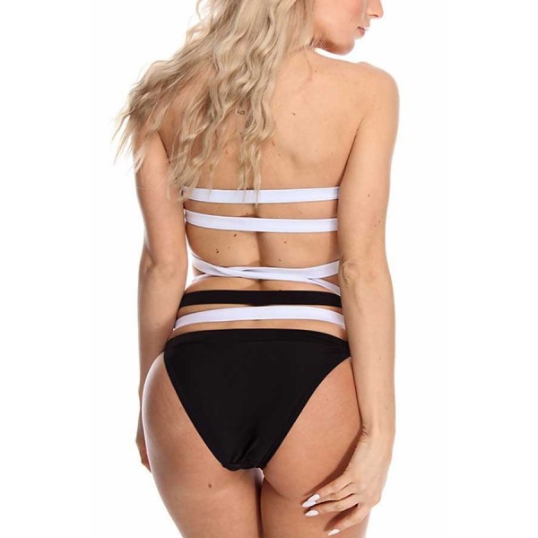 Black White Strappy Sexy One Piece Swimsuit 