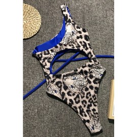 Leopard Cheetah Cutout One Shoulder High Cut Sexy Monokini Swimsuit
