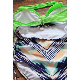 Floral Printed Lace Up Bandeau High Waist Swimsuit