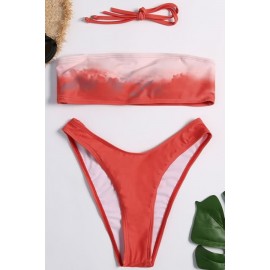 Red Ombre Bandeau High Cut Thong Sexy Bikini