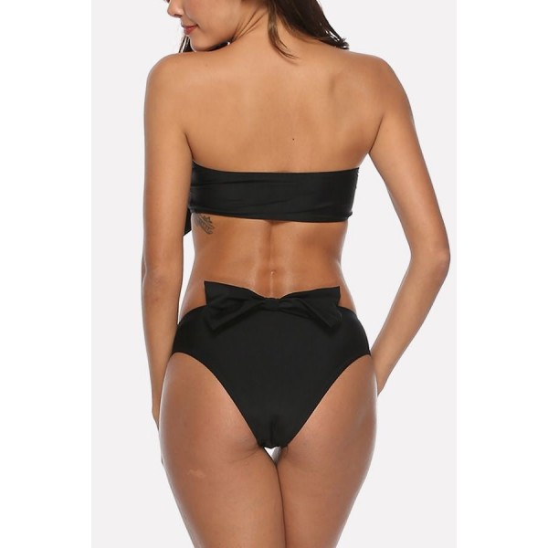 Black Bow Bandeau Padded Sexy Bikini Swimsuit 
