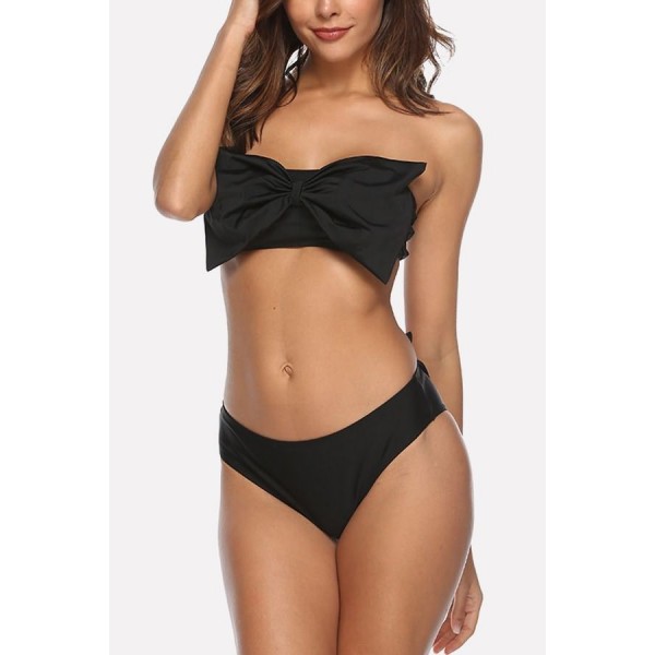Black Bow Bandeau Padded Sexy Bikini Swimsuit 