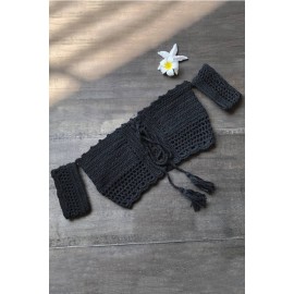 Black Lace Up Crochet Sexy Bikini Bra