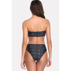 Black Star Bandeau Padded Brazilian Bikini Swimsuit