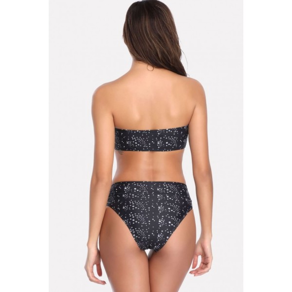 Black Star Bandeau Padded Brazilian Bikini Swimsuit 
