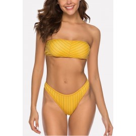Yellow Stripe Bandeau High Cut Sexy Bikini