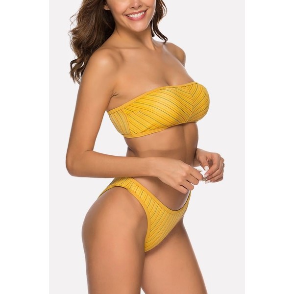 Yellow Stripe Bandeau High Cut Sexy Bikini 
