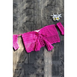 Hot-pink Lace Up Crochet Sexy Bikini Bra
