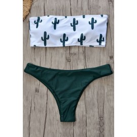 Green Cactus Print Bandeau High Cut Cheeky Sexy Bikini