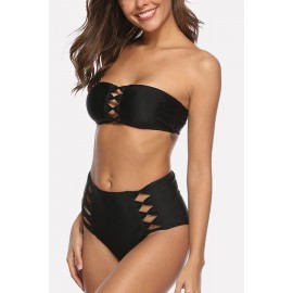 Black Cutout Bandeau High Waist Sexy Bikini Swimsuit