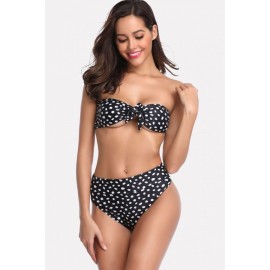 Black Polka Dot Bandeau Padded Brazilian Bikini Swimsuit