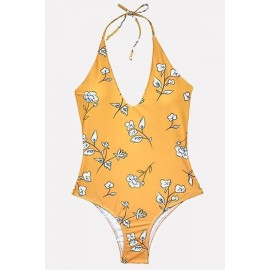 Floral Print Halter Padded Cheeky Sexy One Piece Swimsuit