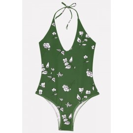 Floral Print Halter Padded Cheeky Sexy One Piece Swimsuit
