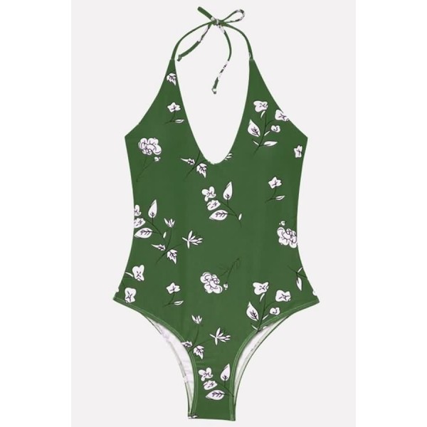 Floral Print Halter Padded Cheeky Sexy One Piece Swimsuit 