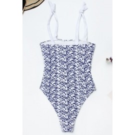 Blue Floral Tied High Cut Cheeky Sexy One Piece Swimsuit
