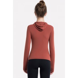 Red Hooded Long Sleeve Yoga Sports T Shirt
