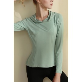 Green Hooded Long Sleeve Workout Sports Tee