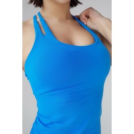 Blue Scoop Neck T Back Fitness Workout Tank Top