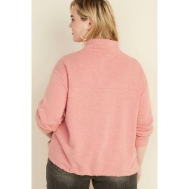 Pink Half Zipper Drawstring Long Sleeve Casual Plus Size Sweatshirt