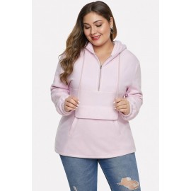 Light-pink Zipper Up Drawstring Pocket Casual Plus Size Hoodie