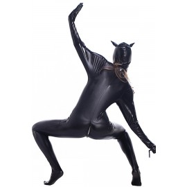 Black Pu Leather Catsuit Animal Costume