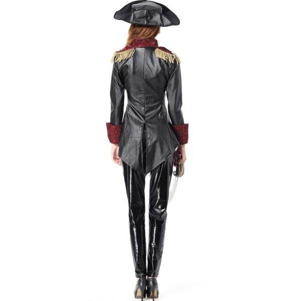 Black Red Faux Leather Pirate Captain Costume 