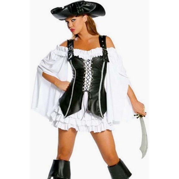 Black White Sexy Pirate Dress Halloween Costume 