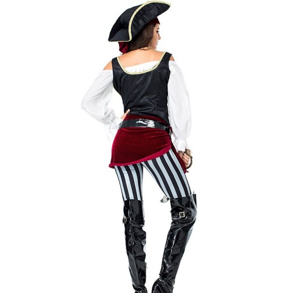 Black-white Pirate Captain Lady Halloween Costume 