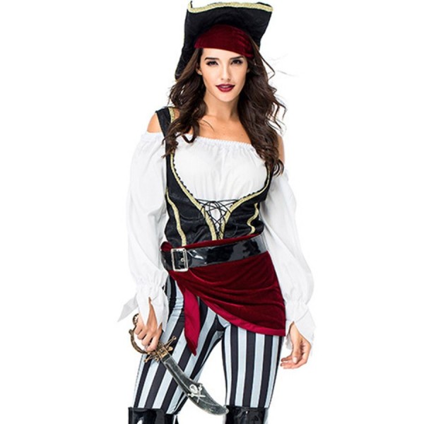 Black-white Pirate Captain Lady Halloween Costume 