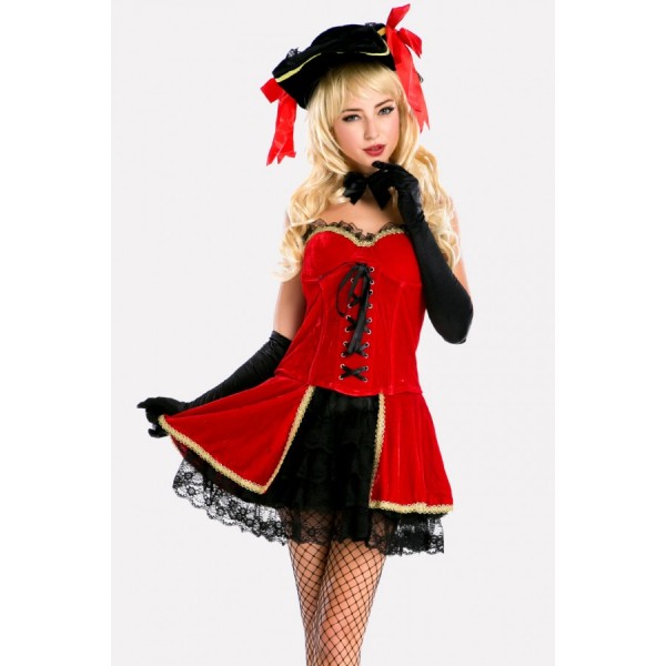Red Pirate Adults Halloween Cosplay Costume 