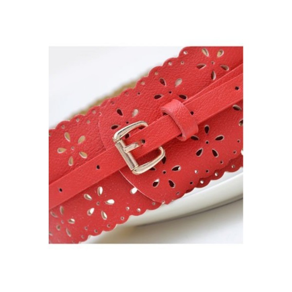 Red Faux Leather Perforated High Waist Belt 