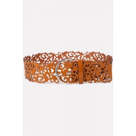 Faux Leather Carved Buckle Hollow Out Wide Belt