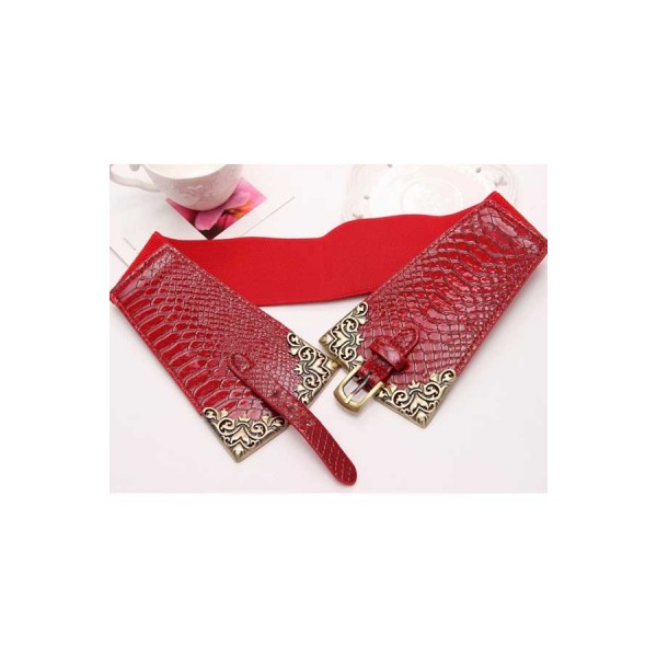 Red Faux Leather Buckle Band Belt 