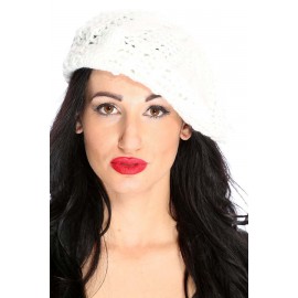 White Thick Knit Beret Beanie Hat