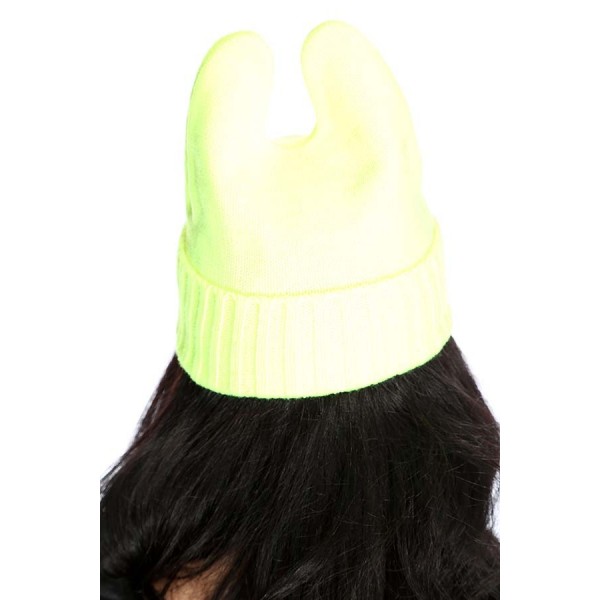 Neon Yellow Fold Over Top Ear Cute Beanie Hat 