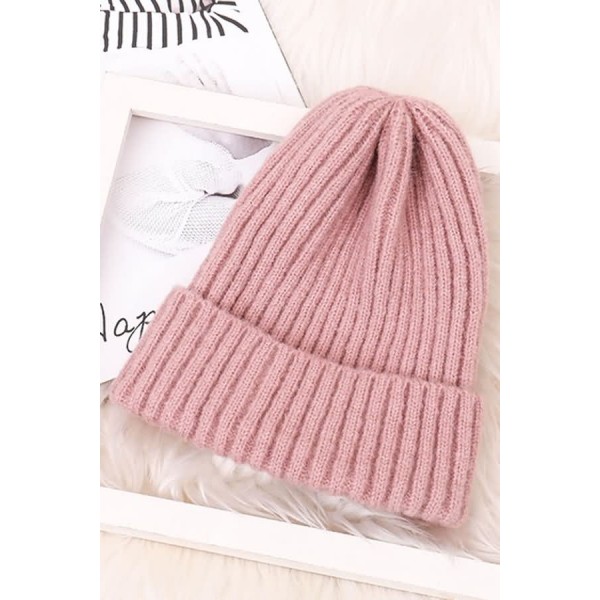 Knitted Fold Over Beanie Hat 