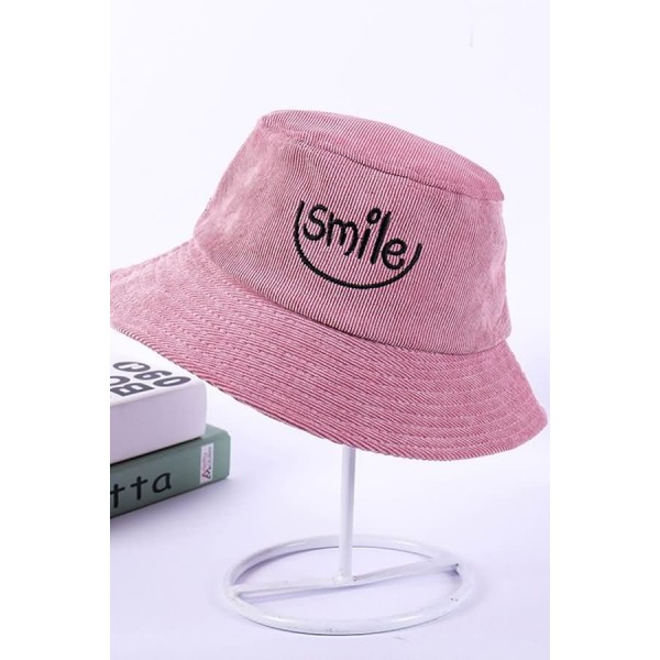 Corduroy Smile Embroidery Bucket Hat