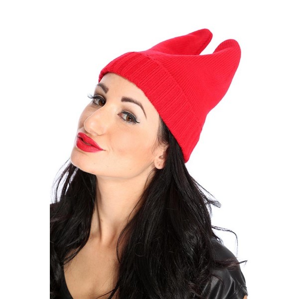 Red Top Ear Fold Over Knitted Beanie Hat 