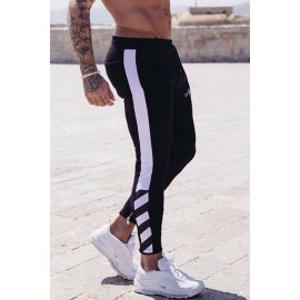Men Printed Stripe Side Drawstring Waist Sports Sweat Pants