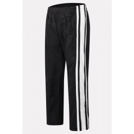 Men Black Stripe Side Pocket Elastic Waist Velour Casual Pants