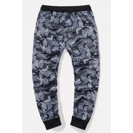 Men Gray Printed Camouflage Drawstring Waist Casual Sweat Pants