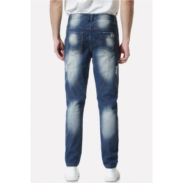 Men Blue Ripped Casual Jeans 