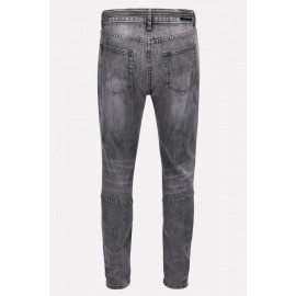 Men Gray Ripped Cutout Zipper Side Casual Jeans
