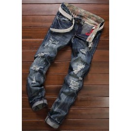 Men Blue Ripped Casual Slim Jeans