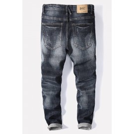 Men Black Ripped Pocket Casual Jeans