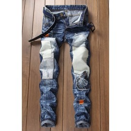 Men Blue Patched Ripped Casual Jeans