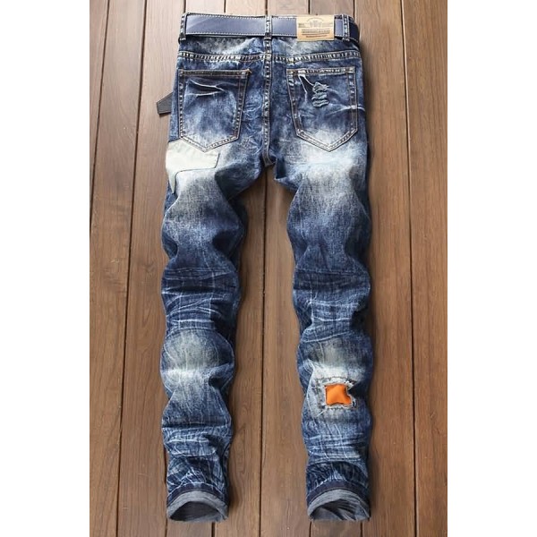 Men Blue Patched Ripped Casual Jeans 