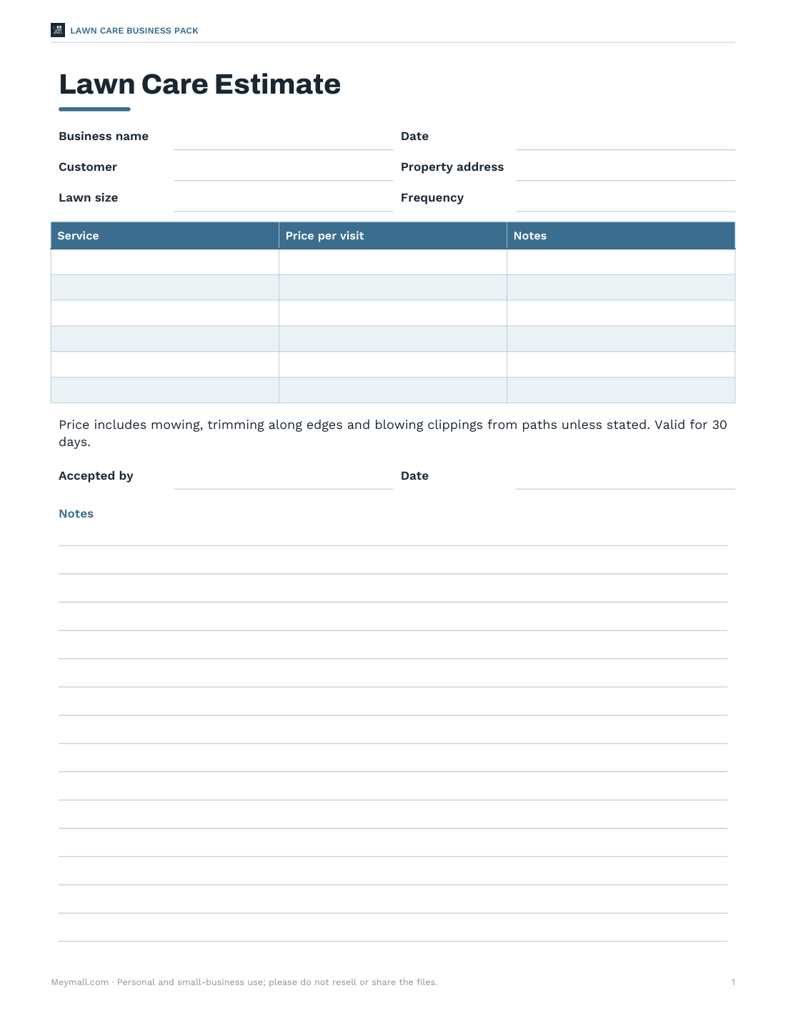 Preview of the first page of Quote template (DOCX/PDF)